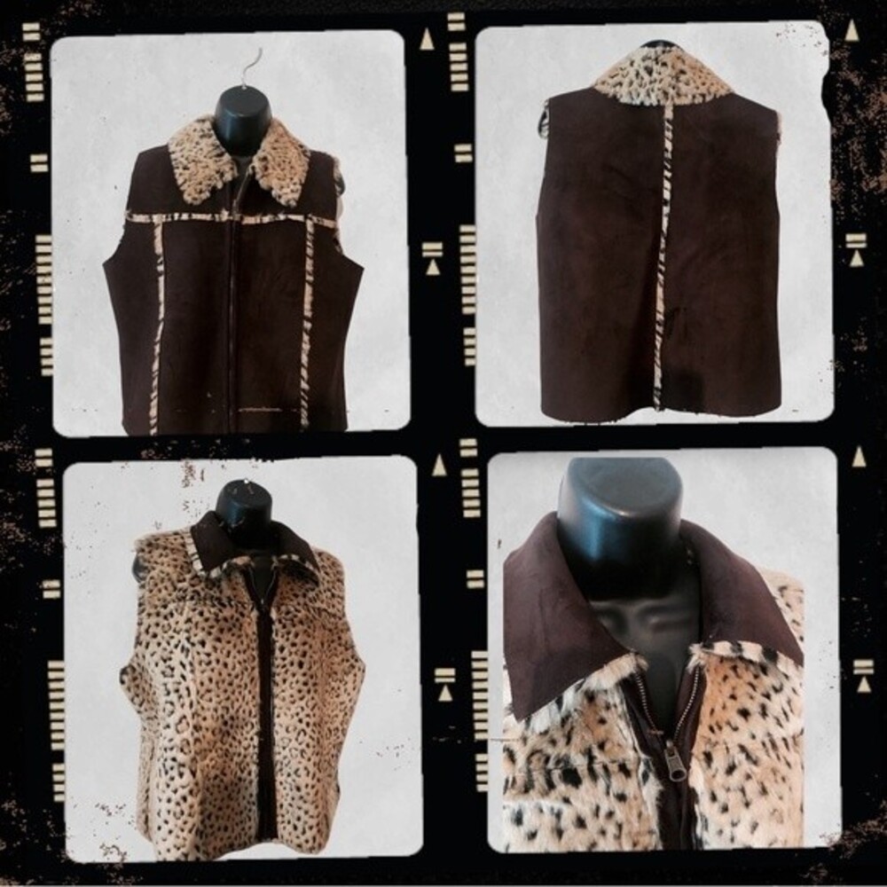 New Sherpa & suede reversible vest by Liz Claiborne animal print & chocolate L.